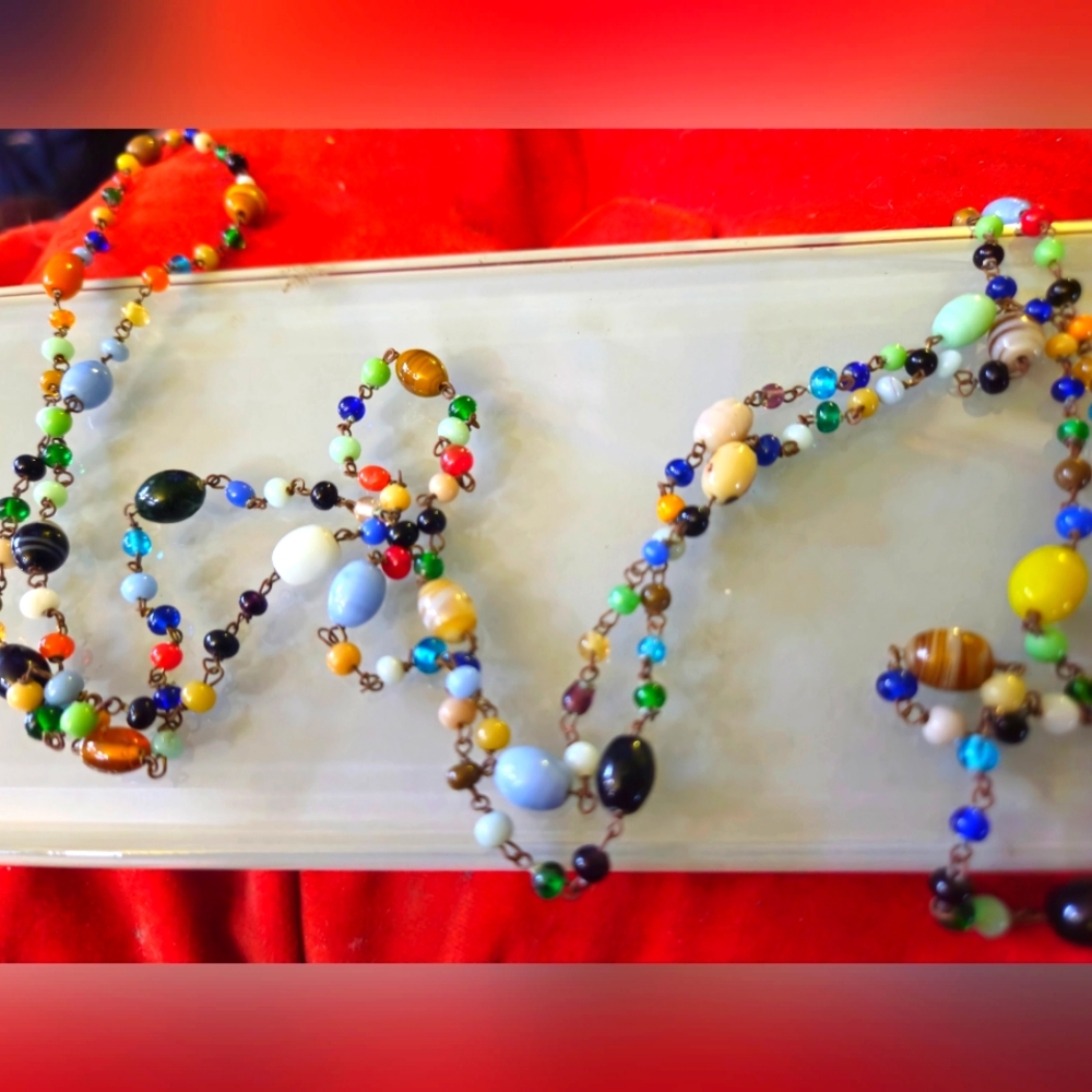 LONG GLASS HAND BLOWN BEAD NECKLACE